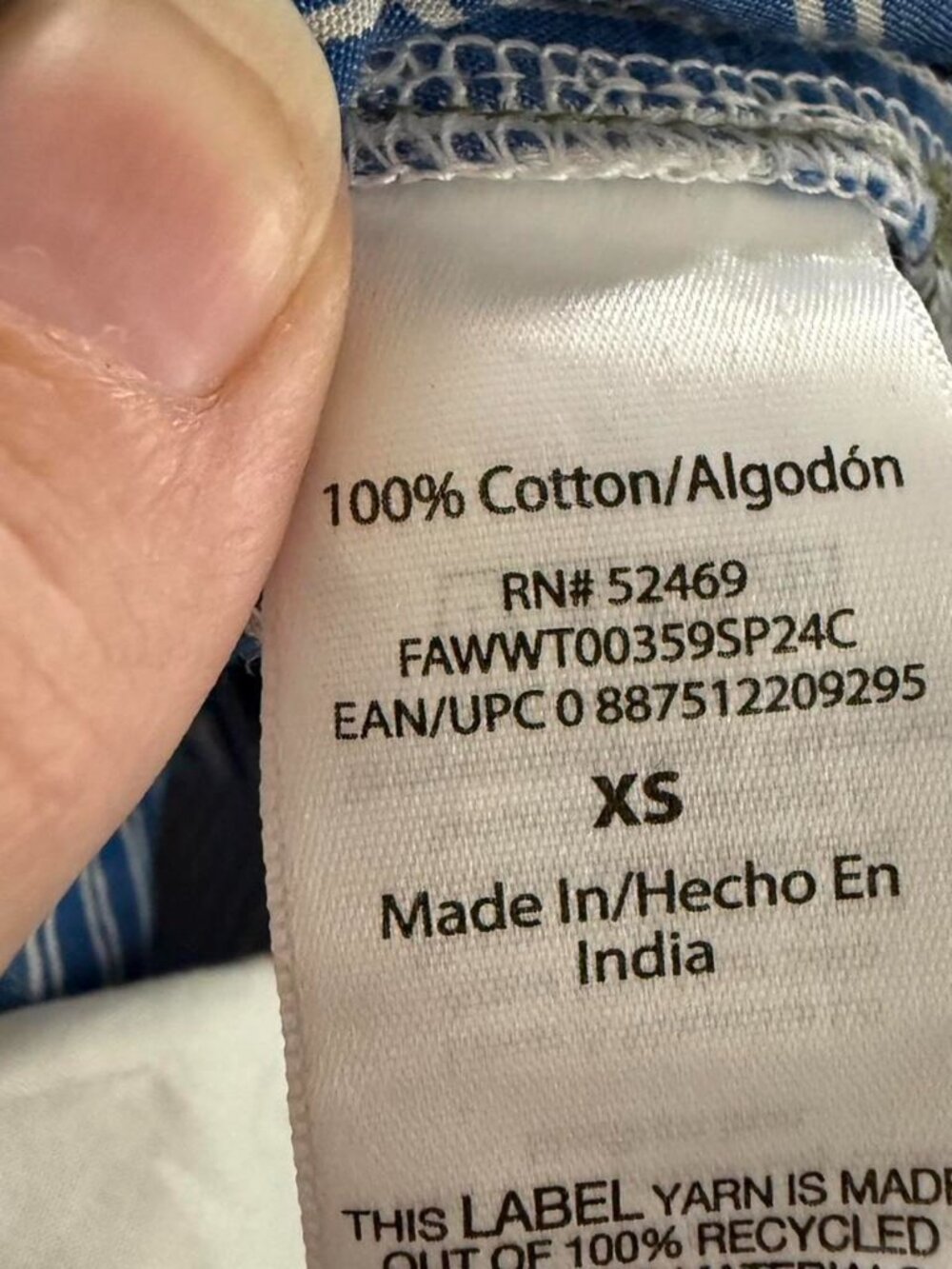 Free Assembly 100% Cotton Blue Striped Button-Up With Green Sleeves Size XS - Picture 5 of 6